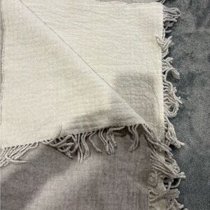 Restoration Hardware Fringed Gray and Cream Blanket